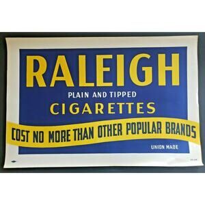 1940's Raleigh Cigarette Store Sign / Poster 18" x 12" NOS WS9B